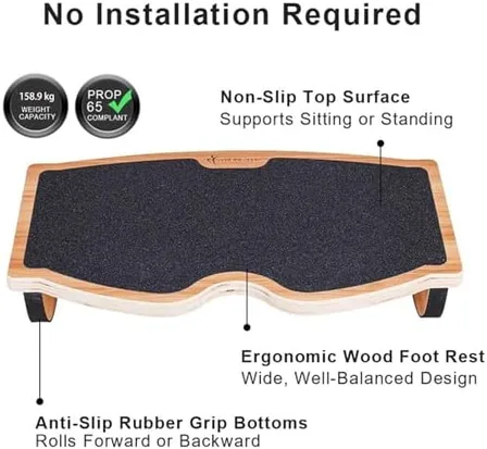 Vista superior del StrongTek reposapiés de madera natural mostrando la superficie de apoyo para los pies y el acabado de la madera
