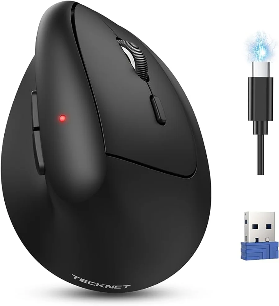 TECKNET Ratón Bluetooth Ergonómico Vertical, 3 Modos de Conexión, 4800 DPI, Silencioso