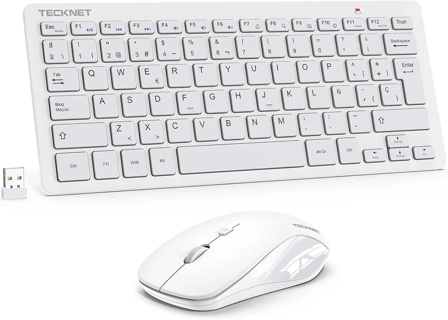 TECKNET Mini Teclado y Ratón Inalámbrico Ultra Delgado 2,4G Silencioso (Español con Ñ)